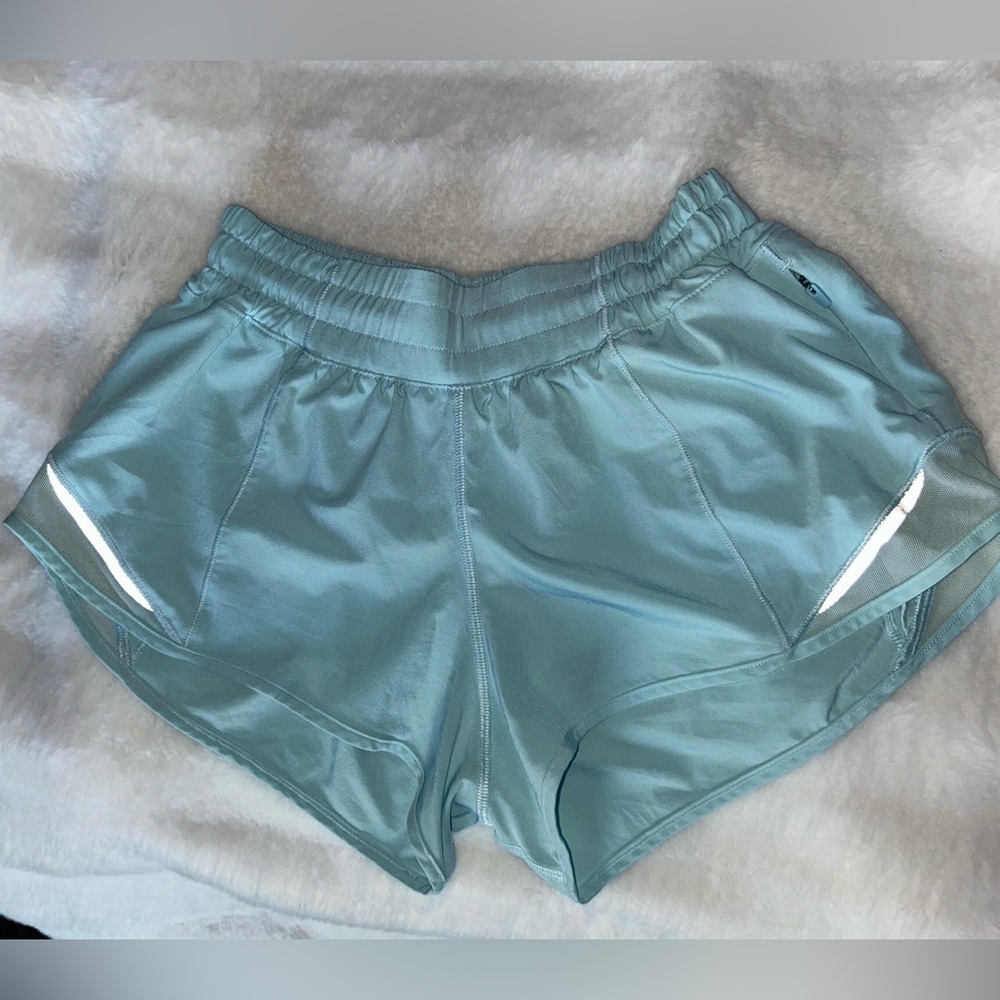 light blue Lululemon hotty hot shorts